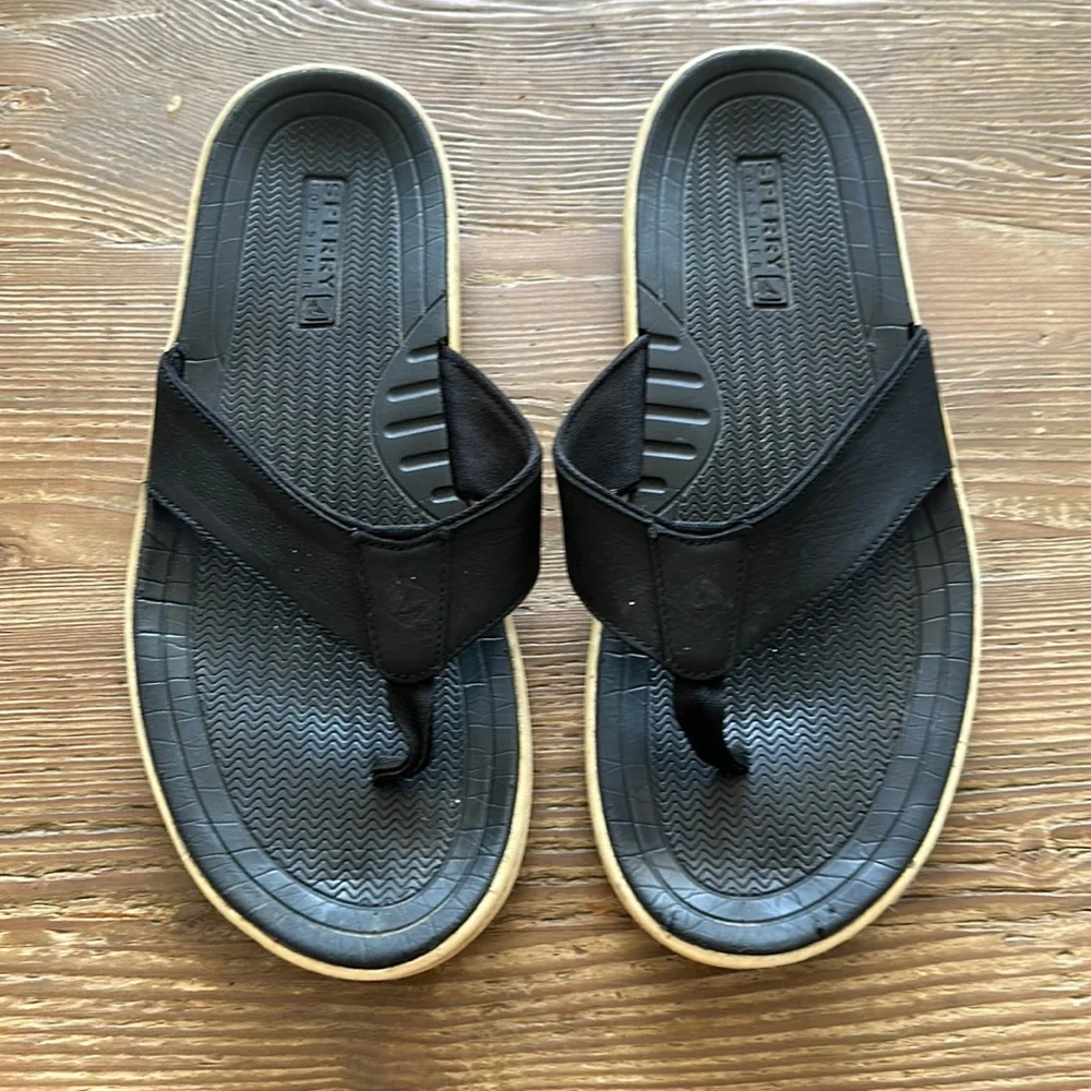 Sperry black leather Top-Sider Flip-Flop sandals Shoes Size 12M Summer Beach